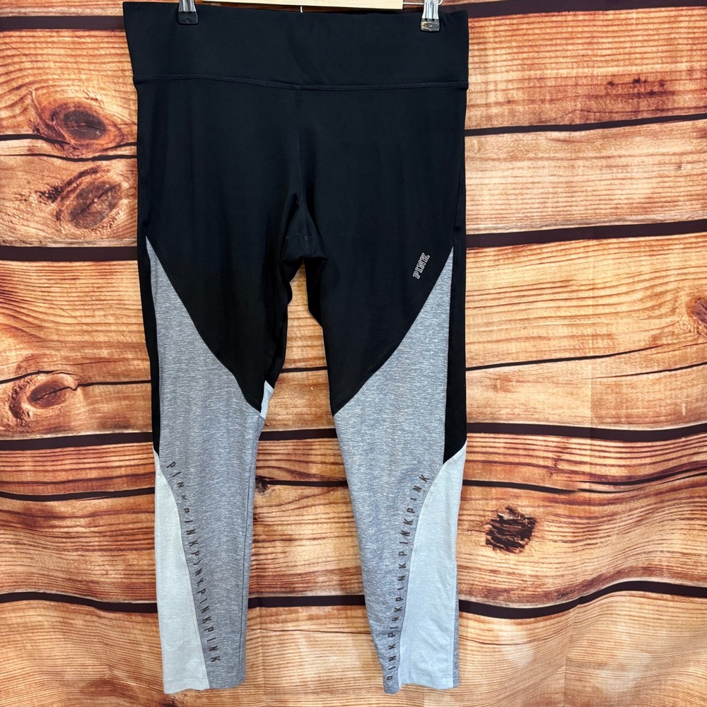 Pink Victoria's Secret Black/Gray High Waisted Yoga Pants Size L